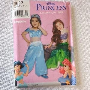 🍀Simplicity Disney Princess Jasmine & Ariel Costume Pattern New Uncut sz3-8